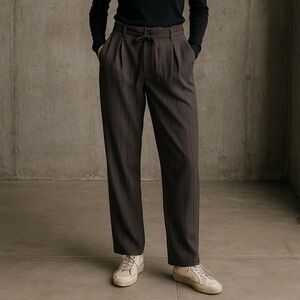 Burning torch brown burgundy striped trousers
